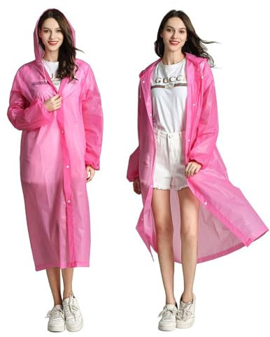 GmwyCzV Poncho Impermeabile, Poncho Antipioggia con Cappuccio e Maniche per Donna e Uomo, EVA Leggero Impermeabile Riutilizzabile Impermeabile, per Concerti, Campeggio, Escursionismo, Pesca, Rosa
