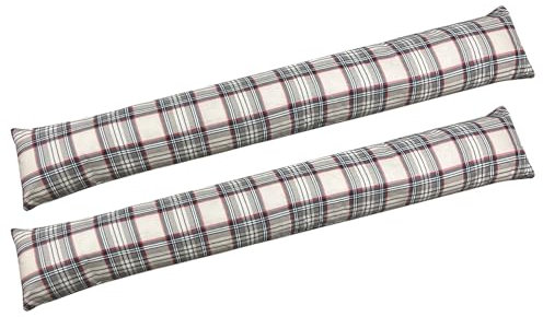 2x Paraspifferi Imbottiti Isolante Per Porte E Finestre Lavabili Sfoderabili In Cotone Risparmio Energetico Fermaporta Paravento 110Cm Sottoporta Salsicciotto Isolamento Termico - Tartan Beige