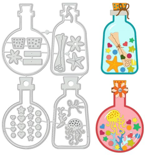 BENECREAT Nachricht Flaschen Schneiden stirbt, Flasche Oktopus Seestern Seetang Note Elemente Carbon Stahl Prägen Schablonen Metall Schablonen für Scrapbooking, Album Foto, Kartenherstellung