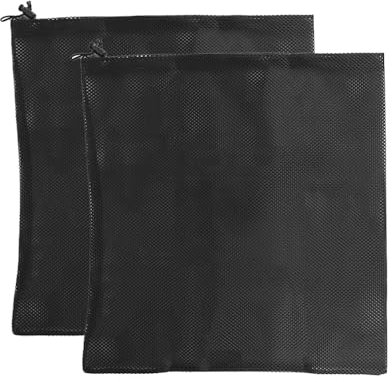 ZONADAH Lot de 2 sacs filtrants en maille pour pompe - 47 x 47 cm - Sac filtrant pour pompes de bassin - Sac barrière de pompe noir - Sac de support en maille anti-obstruction avec cordon de serrage -