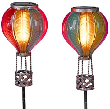 formano 2er Set Solar-Ballon Gartenstecker Flammeneffekt 115cm Acryl Metall Bunt I Gartendeko Solarleuchte Transparent Gartenbeleuchtung Außen Dekoration Ballon-Figur Stecker Solarlampe