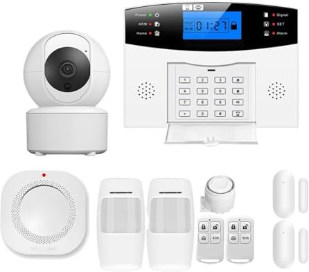 AMAZWI Alarmanlage Haus, GSM Home Security Smart Alarm System Einbrecher Kit Mobile APP Fernbedienung mit Rauchmelder