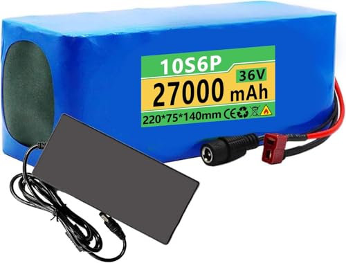 SDAJS 36V 27AH E-Bike Lithiumbatterie, 10S6P 36V Elektrofahrradbatterie Lithium-Ionen-Akkupack für Motoren 200W 500W 800W Wiederaufladbarer Akkupack mit Ladegerät 220 * 75 * 140Mm