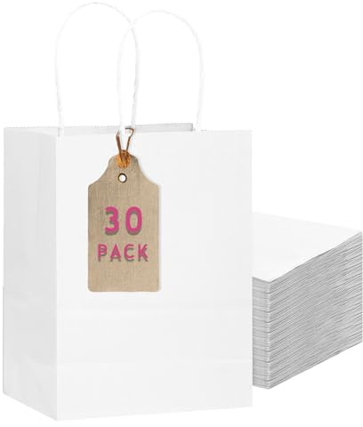 Gcardist 30-Packs White Gift Bags with Handles 11x5x8 Medium Size Present Paper Bags(27x20x12cm)