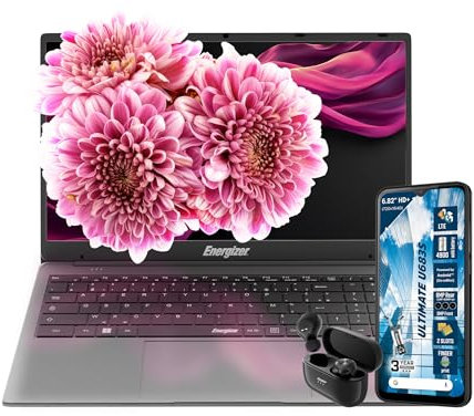 Energizer GIGAPACK EnergyBook 15 + tel U683S + écouteurs sans Fils Ordinateur Portable 15,6'' HD+, PC Portable Intel Celeron, RAM 8 Go, SSD 256 Go, Windows 11, Clavier AZERTY (Français)