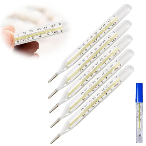 1/2/3/5/7 Stück Fieberthermometer Basalthermometer, 35-42 Grad Celsius/94-108 Grad Fahrenheit Quecksilberfreies Klassisches Traditionelles Glasgenauigkeitsthermometer, Verwenden FüR Erwachsene (5)