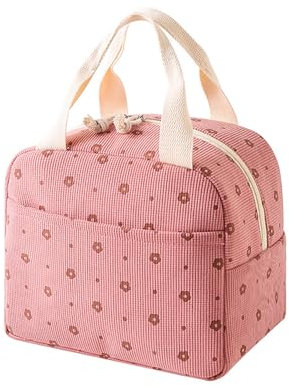 Nanxson Bolsa de almuerzo para mujeres y hombres,Bolsa de almuerzo aislante, Fiambrera a prueba de fugas para viajes, trabajo y picnic (9L,Flor rosa)