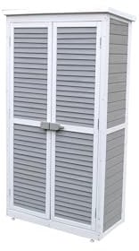 Leco-Gartenschrank MOMO – Wetterfestes, getrocknetes, lasiertes Tannenholz – wasserdichte Dachpappe – grau/weiß – Höhe 160 cm (Höhe 160 cm)