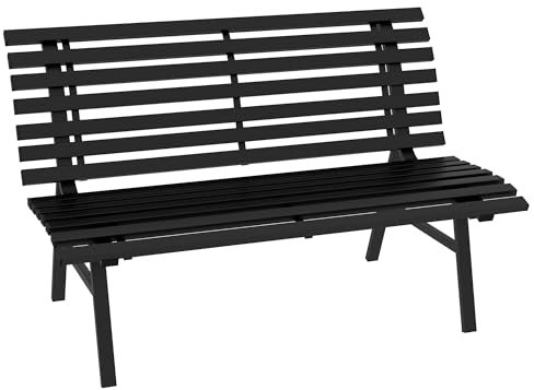 Outsunny 2-Sitzer Gartenbank Alu, wetterfest Sitzbank, UV-Beständig Gartenmöbel mit Lamellen-Design, Parkbank 240kg belastbar, Balkonbank für Balkon Terrasse, Garten, 123x67x79cm, Schwarz