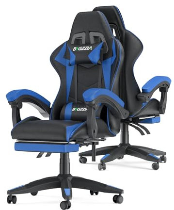 Racingreat Sedia da gaming, ergonomica, per gamer, con cuscino lombare e poggiatesta, regolabile in altezza, sedia per computer, per ufficio, per adulti, ragazze e ragazzi Con poggiapiedi (Blu)