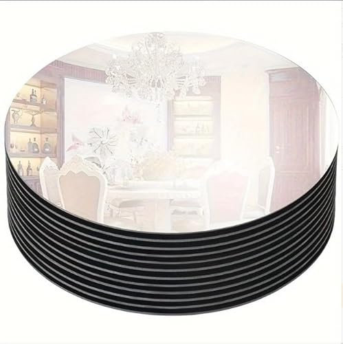 Strehknewen Lot de 4 Plateaux Miroir Ronds - décoratif doré sans Points adhésifs - décoratif en Acrylique pour décoration de Table de Mariage - Petit Mural Rond - 20 cm