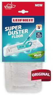 Leifheit SUPERDUSTER Floor XL, washable dust cover for floors, dust mop with microfibre cover, can be used dry on tiles, laminate or parquet, wash don't trash