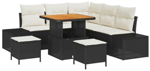 vidaXL Garten-Sofa-Set mit Speicher 8 pcs Schwarz Poly Rattan, Garten und Terrasse, modernes Modulsofa, wetterfestes Möbel, ergonomische Liege für Sommerkomfort