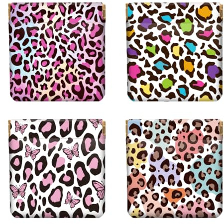 Peacoblue Lot de 4 Porte-Monnaie Femme PU Cuir Imprimé Léopard Coloré | Mini Porte-Monnaie à Pression, Pochette Compacte pour Pièces, Cartes, Clés, Rouge à Lèvres et Petits Accessoires, Cadeau