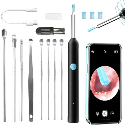 Ohrenschmalz Entferner Otoskop, 1080P WiFi Ohrreiniger Kamera IP67 Wasserdichtes Ear Cleaner 3,5mm Linse Ohrendoskop mit 6 LEDs 360°Weitwinkel für iPhone Android, Erwachsene, Kinder und Haustiere