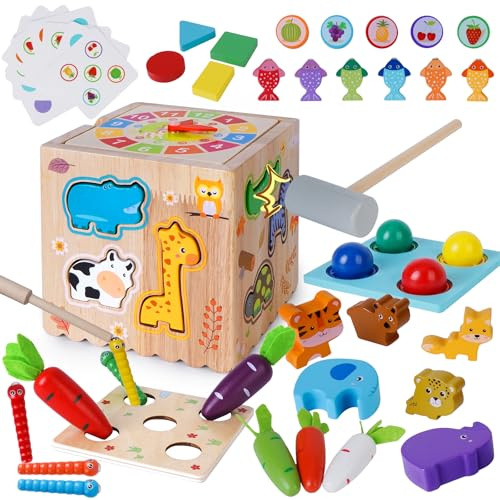 Corpower Montessori Spielzeug ab 1 Jahr, Kinder Karotten Steckspiel Holz, Steckspiel ab 1 Jahr, 8 in 1 Montessori Geschenk Mädchen Jungen, Motorikspielzeug ab 1 2 3 Jahr, Geburtstags