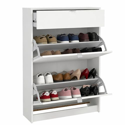 Zapatero Abatible Adaja, Mueble Zapatero con Cajón y 2 Puertas abatibles en Color Blanco 71 x 25 x 102 cm
