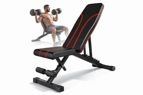 Hantelbank, Verstellbare Fitnessbank, Sechs-in-eins-Hantelbank für Krafttraining，Heavy Duty Strength Training Exercise Bench with 7 Gear Adjustment, Max Load 330LBS