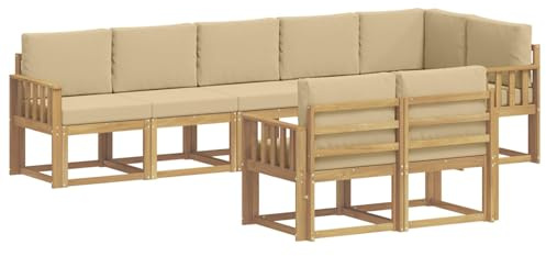 vidaXL Outdoor-Sofagarnitur mit Kissen 8 pcs Weiß und Beige Polyester, Moderne Sofa für draußen, Gartenmöbel-Set, wetterfest, gemütliche Terrassen-Lounge