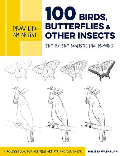 Draw Like an Artist: 100 Birds, Butterflies, and Other Insects: Step-by-Step Realistic Line Drawing - A Sourcebook for Aspiring Artists and Designers (5)