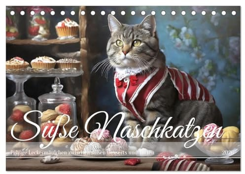 Süße Naschkatzen - Pelzige Leckermäulchen zwischen süßen Desserts und Torten (Tischkalender 2026 DIN A5 quer), CALVENDO Monatskalender: Samtpfoten so süß wie Leckereien (CALVENDO Tiere)