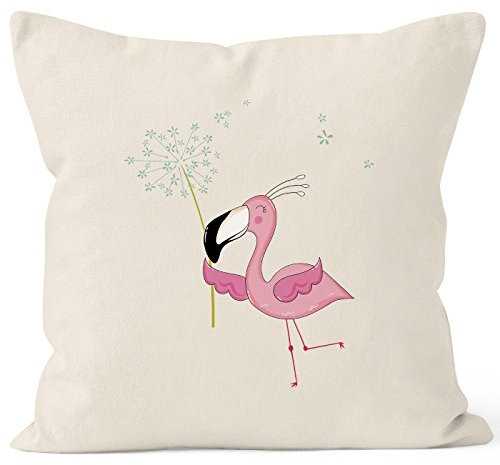 MoonWorks Kissen-Bezug Flamingo Pusteblume Dandelion Kissen-Hülle Deko-Kissen Baumwolle Natur Unisize