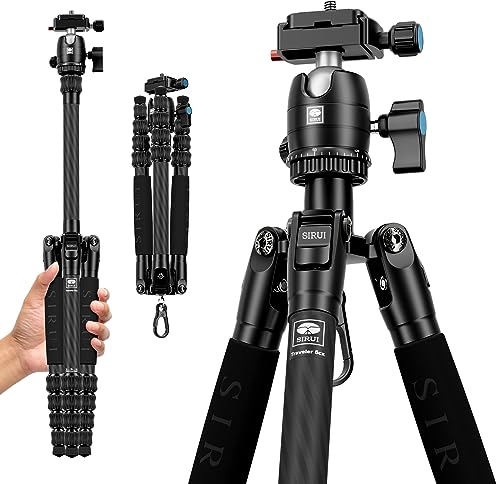 SIRUI Treppiede Fotocamera da Viaggio Traveler 5CX, 141cm Leggero Treppiede Carbonio con Testa a Sfera Panoramica a 360°, Compatto Cavalletto Fotografico per Videocamera, DSLR, Carico Massimo 6KG
