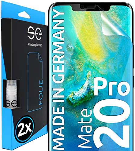 2x se® 3D SCHUTZFOLIE Transparent für Huawei Mate 20 Pro,Selbstheilend, 100% Fingerabdruck & FaceID kompatibel, einfache blasenfreie Installation, Ultra-Klar, Stoß-Kratzfest, aus Deutschland