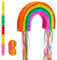 Relaxdays 3 TLG. Pinata Set Regenbogen, Pinatastab mit Augenmaske, für Kinder, Stock & Augenbinde, selbst befüllen, Piñata, bunt