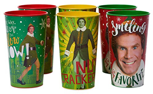 American Greetings 6-Count 22 oz. Reusable Plastic Cups, Buddy The Elf Christmas Party Supplies