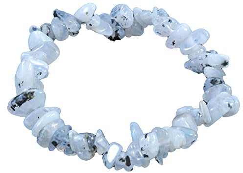 Lebensquelle Plus Regenbogen Mondstein Splitterarmband | Handgefertigtes Elastisches Stretch Splitter Armband | Echter natürlicher Edelstein (Regenbogen Mondstein)