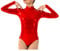 IWEMEK Damen Ballettanzug Glänzende Langarm Body Wetlook Danz Ballett Trikot Gymnastikanzug Turnanzug Metallic Einteiler Lack Leder Bodysuit Overall Leotard Top Kostüme Rot S