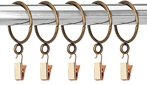Polly Online Anneaux de Clip de Tringle à Rideau diamètre intérieur 50mm, Ensemble de 20 pièces Couleur Bronze, Convient pour Rideau de Douche, Rideau de fenêtre, café
