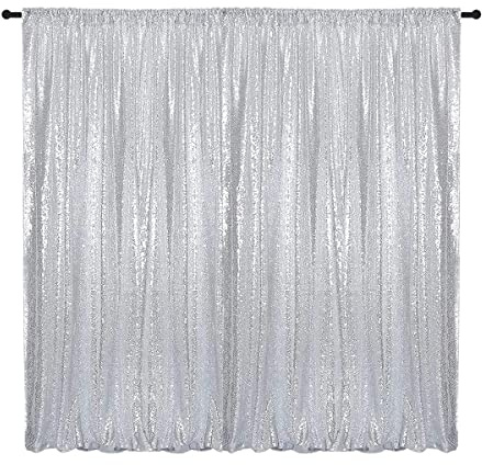 HMQIANG Silberfarbene Pailletten-Hintergrundvorhänge, 2,4 x 2,4 m, 1 Pailletten-Hintergrund, Vorhänge, glitzernd, Fotohintergrund für Hochzeit, Babyparty, Bühnendekorationen
