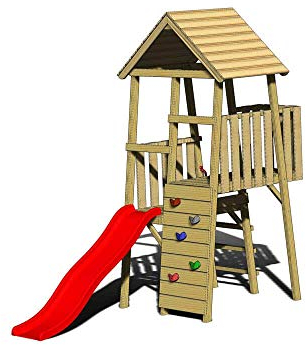 Wendi Toys Holz Spielturm Hase | inkl. Rutsche und Kletterwand | Natur | 260x110x270 cm