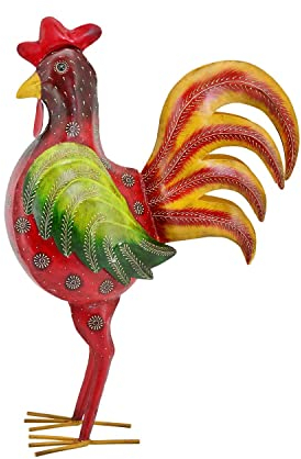 Hahn Metall I Metallhahn I Dekohahn I rot-grün-orange I Höhe 98 cm I Aufsteller Fensterdeko Gartendeko Gartenfigur Terrasse Tierfigur