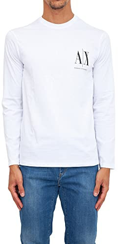 Armani Exchange Men's Long Sleeves, Front Print Logo T-Shirt, White, XXL
