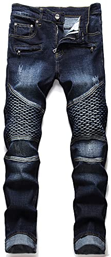 RXXKKK Men's Classic Zipper Biker Regular Fit Flex Jean (38, 1511 Dark Blue)