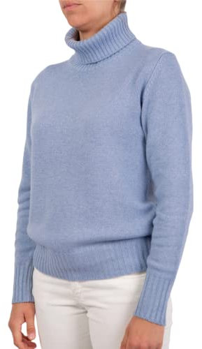 Marenza Maglia Collo Alto Donna Misto Cashmere Doppio Filo Made in Italy (M, Azzurro)