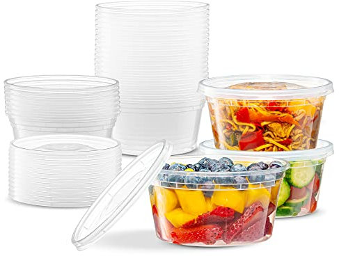Elegant Disposables 340 ml – 24 Sets Kunststoff-Frischhaltedosen mit luftdichten, flexiblen Deckeln, mikrowellengeeignet, auslaufsicher, waschbar, gefriergeeignet.