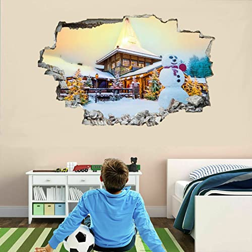 3D Wandtattoo Durchbruch Wanddeko Schneeszene Wanddurchbruch sticker selbstklebend Wandbild Wandsticker Weihnachten Wohnzimmer Wanddeko Wandaufkleber für Kinderzimmer Junge Mädchen Teenager Zimmer