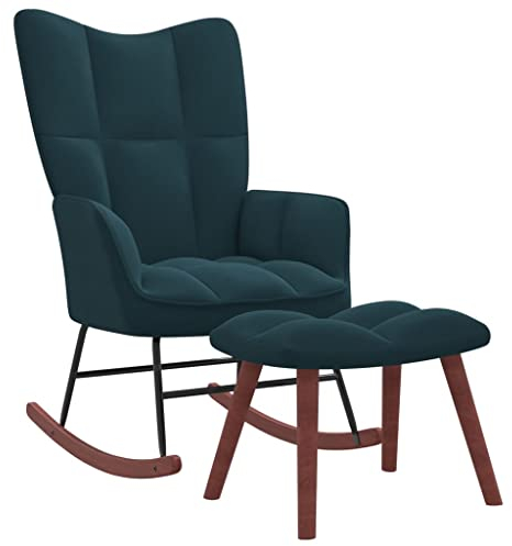 INLIFE Schaukelstuhl mit Hocker Samt Blau-8160