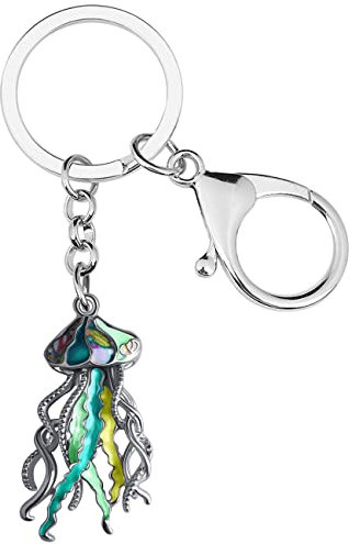 DALANE Emaille Legierung Schlüsselanhänger Quallen Auto Brieftasche Schlüsselbänder Ozean Schmuck Charms Quallen Geschenke für Frauen Mädchen Damen (Grün)