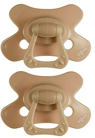 Difrax Baby Schnuller 6-18 Monate Natural – Kirschform Nuckel - Silikon - BPA-frei - Gute Akzeptanz - Optimale Luftzufuhr – Soothie Schnüller ab 6 Monate – Braun/Karamell – 2 Stück