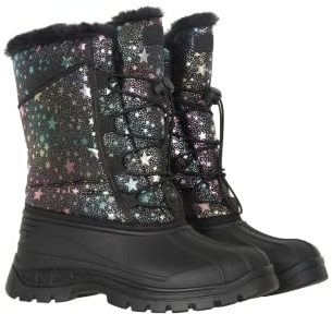 Mountain Warehouse Whistler Kids Unisex Snow Boots - IsoDry, Fleece Lining, Speed Lacing System, Deep lugs - Winter Skiing, Sports & Outdoors Jet Black (Printed) Junior Shoe Size 3