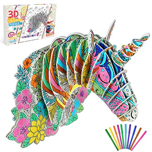 OSDUE 3D Puzzle Färbung Bastelset, Mädchen Spielzeug Geschenk 6 7 8 9 10 Jahre Kinder, Kunst Kits Mädchen Alter 6-12, Geburtstagsgeschenke Weihnachten Neujahrsgeschenke für Mädchen und Jungen -Einhorn