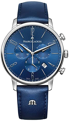 MAURICE LACROIX Men's Blue Eliros Chronograph Leather Watch EL1098-SS001-420-4