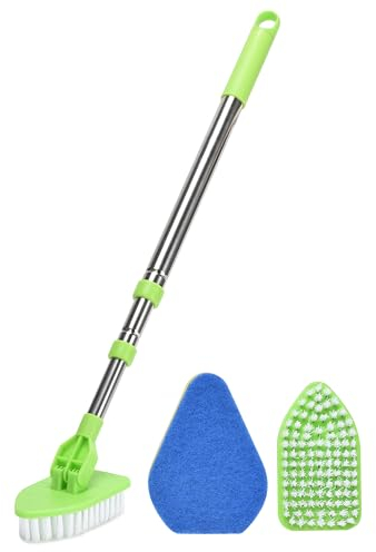 EasyGleam - Cepillo de limpieza para baño con cabezal giratorio y bloqueable, con borrador de suciedad y cepillo de cerdas intercambiables, color verde