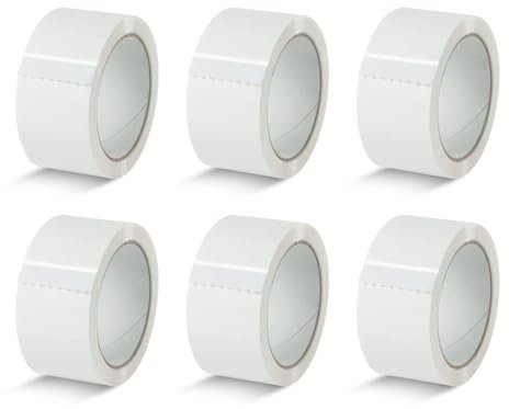 Nastro da Imballaggio per Pacchi 66 m x 44 mm - Nastro da Pacchi, Nastro Adesivo da Pacchi - Diversi Colori (6 Rotoli - Bianco)