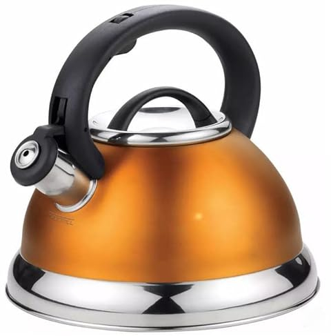 Luckyberg Moderne Wasserkessel Induktion Pfeifkessel aus Edelstahl, Teekessel für alle Kochplatten, Flötenkessel mit bequemer Griff, Wasserkocher für Tee Kaffee, ca 3L, (orange)